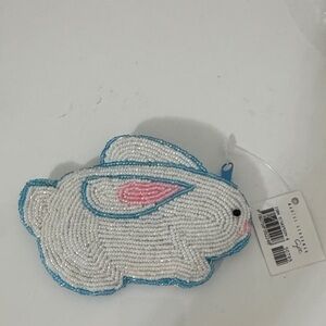Beaded Bunny Coin Purse with Pink and Blue Accents NWT